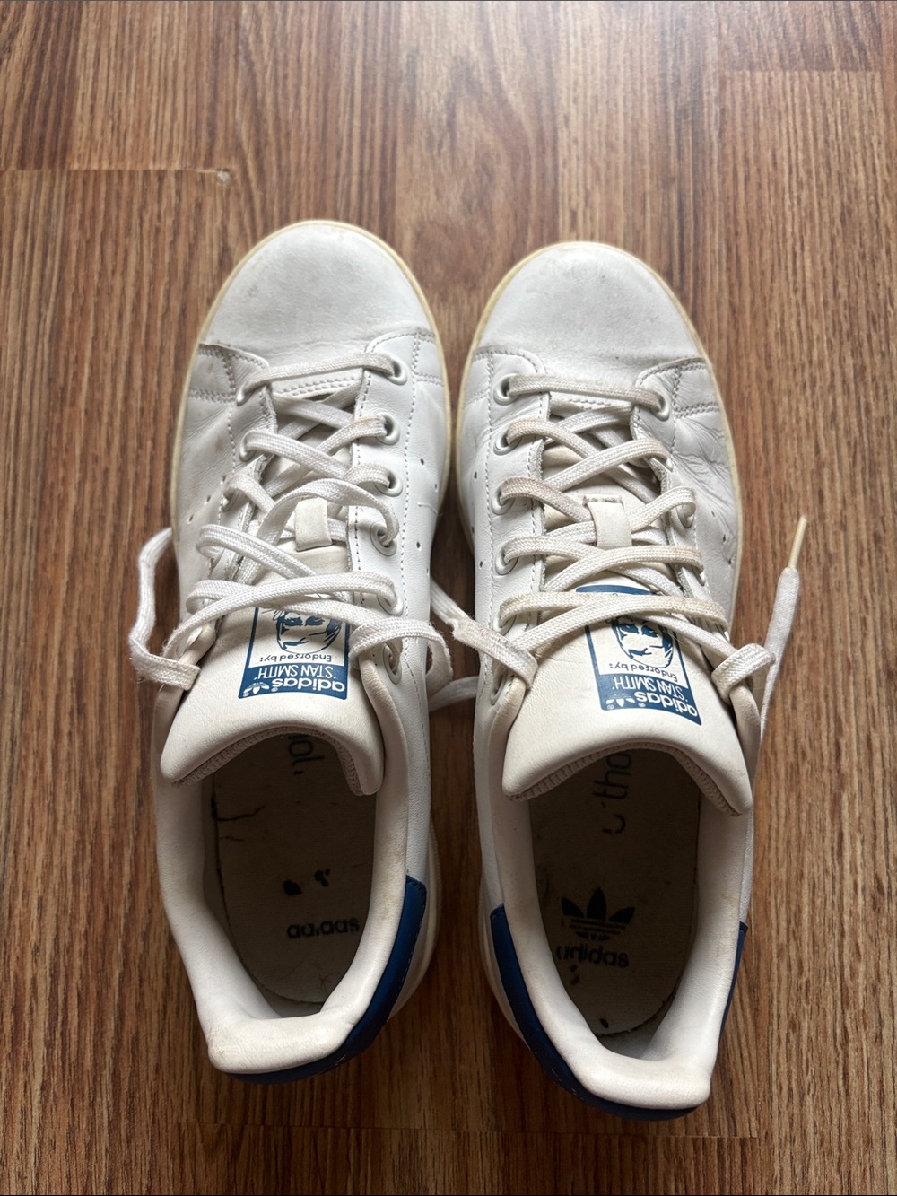 Adidas “Stan Smith” kids White Leather Sneakers with Blue Heel Tabs